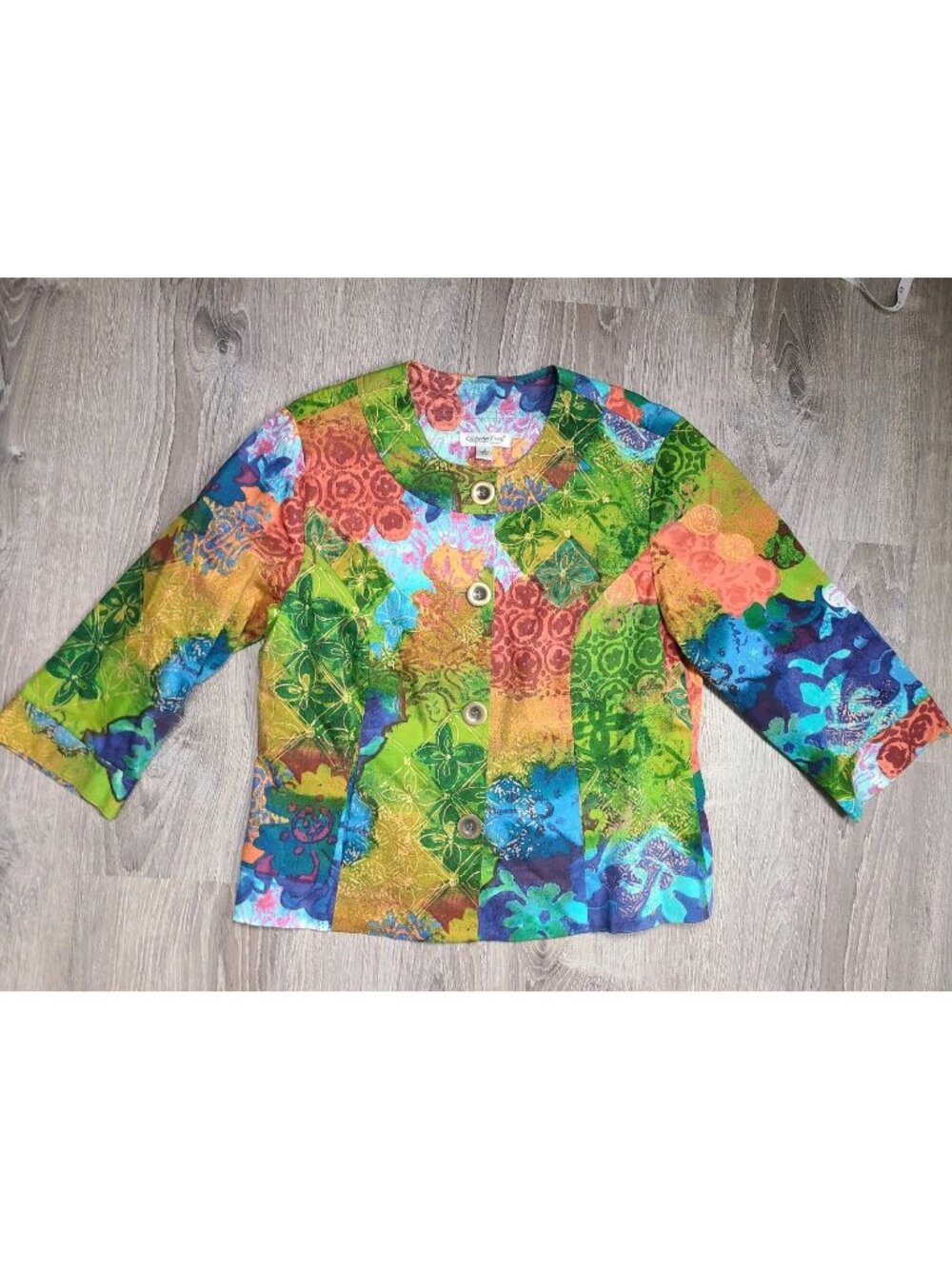 Coldwater Creek Womens 14 Jacket Batik Colorful Button Up Floral Artsy Stretch